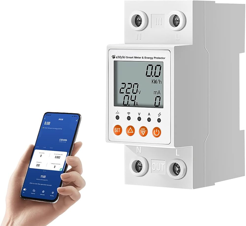 Moderner Smart Meter mit digitaler Energieanzeige und Smartphone App