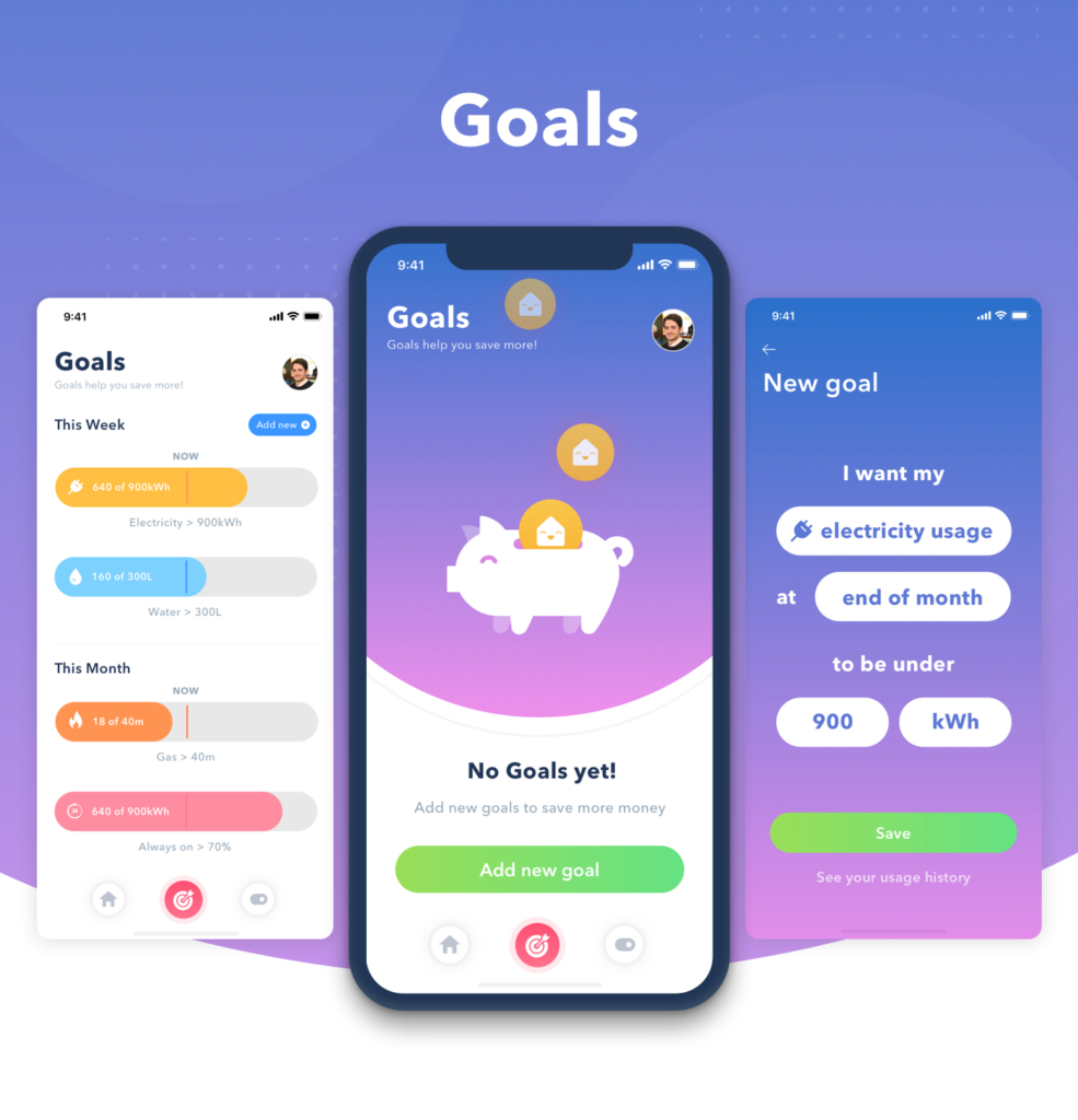 Smartphone App Interface mit Zielsetzungsfunktionen für Energieverbrauch